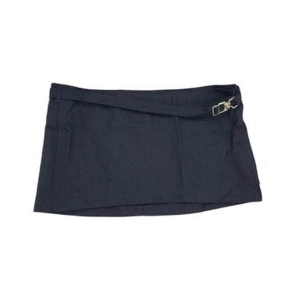 EB Denim Wrap Micro Mini Skirt Black XL Buckle Belt Made USA NWT 100% Cotton 90s - Picture 3 of 8